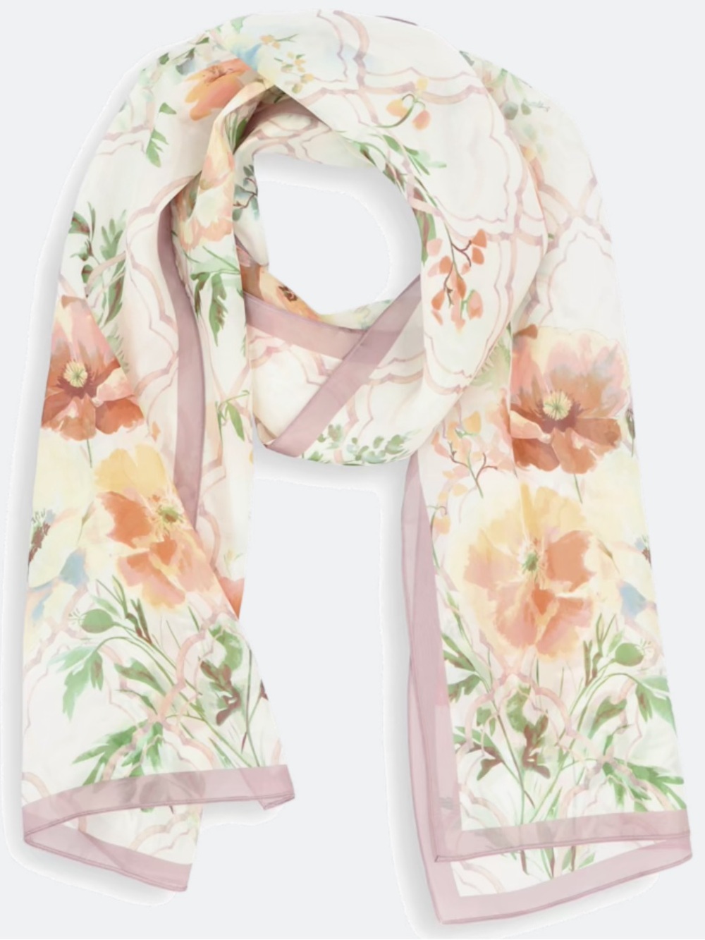 Vince Camuto Lattice Floral Oblong Scarf in Light Purple / Sheer Floral Scarf